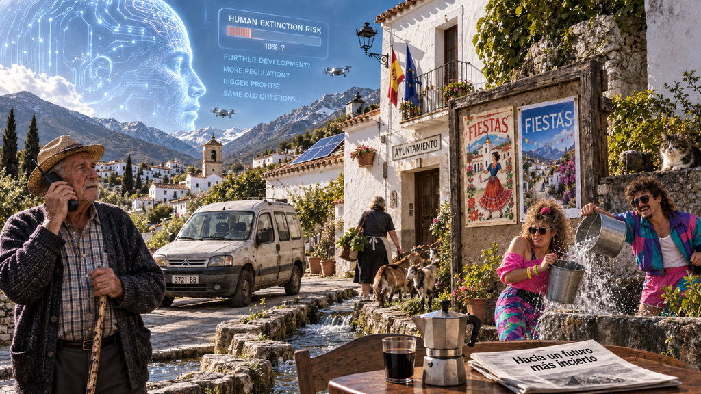 AI Hologram Over a Mountain Village